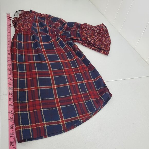 Catherines Womens Red Plaid Floral Semi Sheer Blouse Size 1X 3/4 Sleeve Boho - Picture 6 of 8